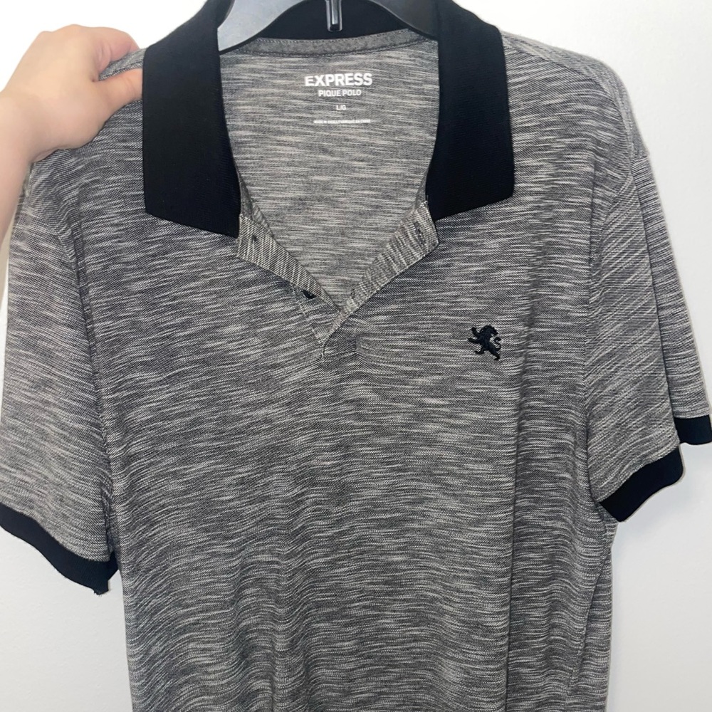 EXPRESS - Pique Polo Gray Black Men’s Large